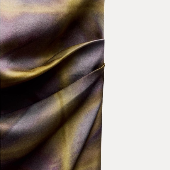 Zara limited edition printed asymmetric satin midi dress - Picture 4 of 7